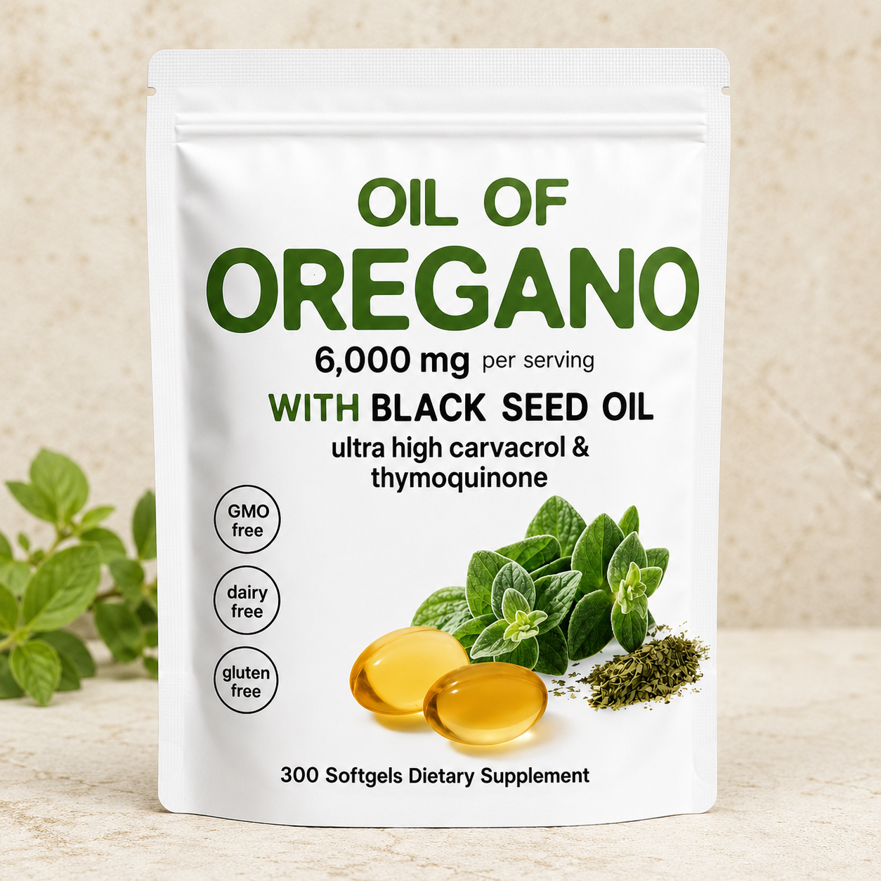 Aceite de orégano 300 cápsulas blanco